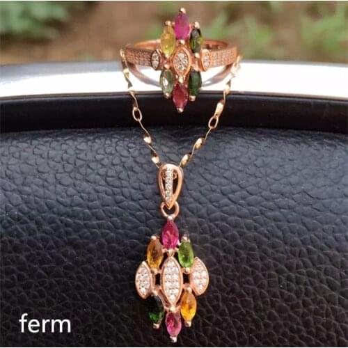 KJJEAXCMY exquisite jewelry 925 pure silver, mosaic, fashion, wild tourmaline, ladys jewelry set, ring, pendant, 2 pieces