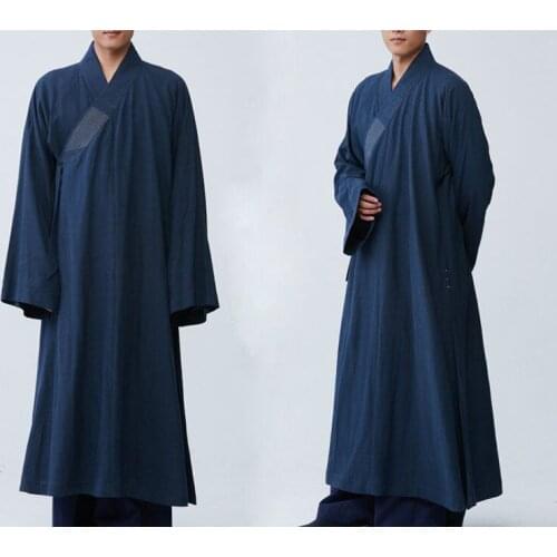 Unisex cotton&linen Summer&Spring blue zen lay robe meditation suits Buddhist monk clothing shaolin kung fu suit uniforms