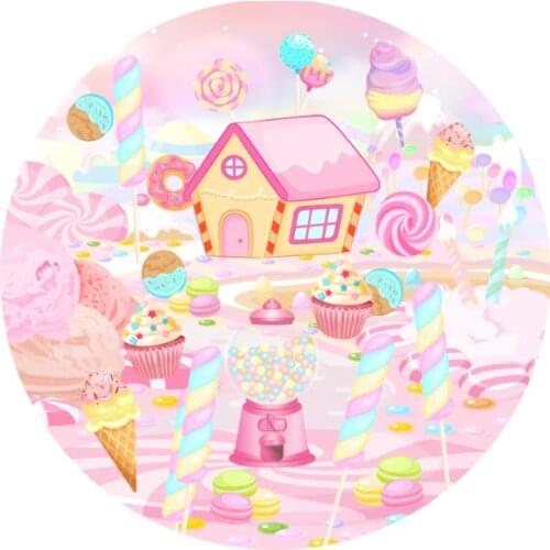 Bakery ice cream candy paradise birthday round fabric background banner, photography custom background bracket party decoration