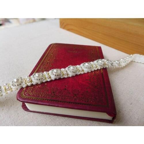 3 Yards Gorgeous Ivory Gold Pearl Beaded Lace Edging Trim For Baby Headbands, Gold Headband, Gold Glitter Headband