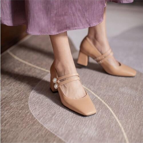 Mary Jane 2021 new single shoes womens thick heel high heel shoes large size womens shoes 41 fat wide fat feet 40 straight buc