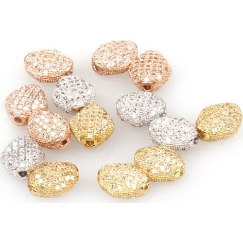 Fashion Water droplets bead Brass Micro Pave Clear Cubic Zirconia CZ Charm Metal Beads Jewelry Bracelet Rhinestone Disco Beads