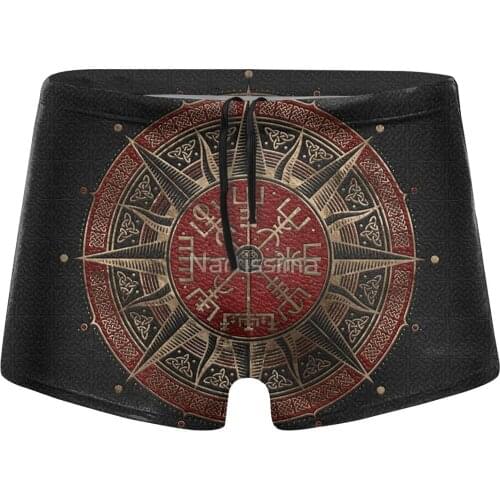 Men Thor swimming trunks Vegvisir Viking Compass Black And Red L Swimsuit Boy for the sea Pool