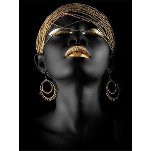 Black And Gold Woman Pre-Printed 11CT Cross-Stitch Embroidery Complete Kit DMC Threads Handiwork Needlework Hobby Jewelry