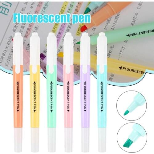 6 Assorted Color Highlighter Pen Set Double Sided Ended Thick Thin Tip for Student Home Office DU55