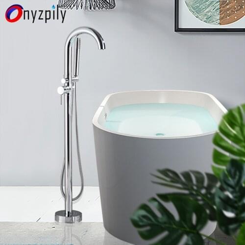 Onyzpily Floor Stand Bathtub Faucet Mixer Single Handle Mixer Tap 360 Rotation Spout With ABS Handshower Bath Mixer Shower