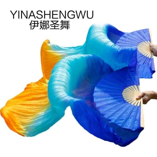 New Arrivals Stage Performance Dance Fans 100% Silk Veils Colored Women Belly Dance Fan Veils (2pcs) royal blue+turquoise+orange