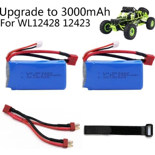 Upgrade to 3000mAh Rc Lipo Battery 2S 7.4V 1500mah *2 for Wltoys 12428 12423 1:12 RC Car 9125 Spare parts 7.4V battery for 12428