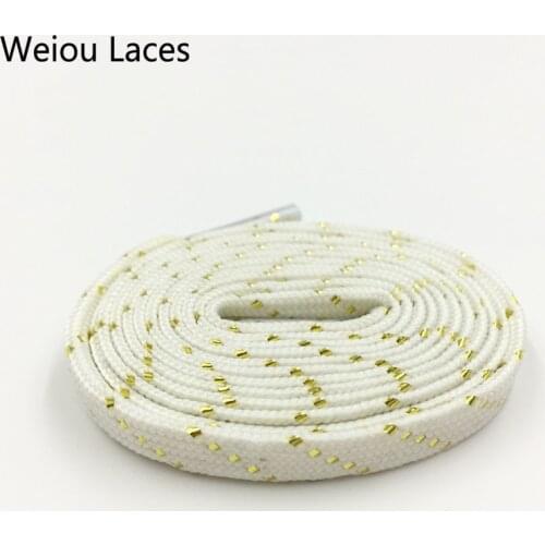 Official Weiou Fancy Glitter Black White Gold Shoe Laces Shiny Flat Unique Bootlaces Customized Metallic Shoelaces Sparkle Lacet