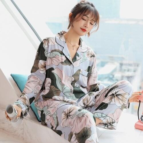 Pajamas womens spring and summer cotton silk home wear Japanese viscose casual printing cute girl plus size pajamas set