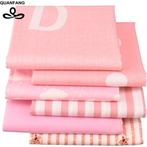 QUANFANG 6pcs/lot Pink series Printed Twill Cotton Fabric For Patchwork DIY Quilting Sewing,Baby,Children Sheet,Pillow,Cushio