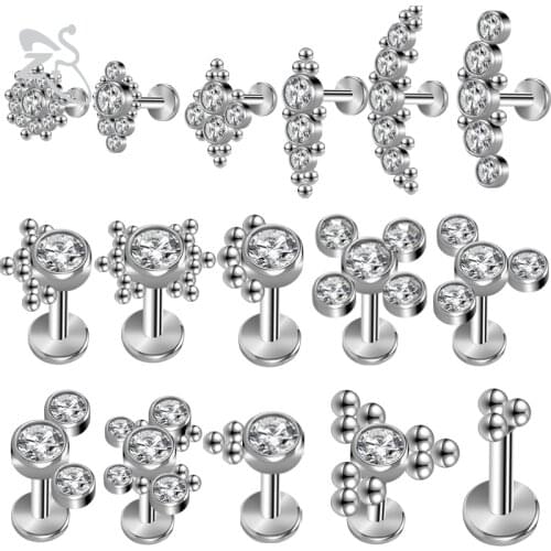 ZS 1PC Mickey Design Crystal Labret Lip Piercing 16G Stainless Steel Lip Stud Ring Ear Cartilage Tragus Helix Earring Piercings
