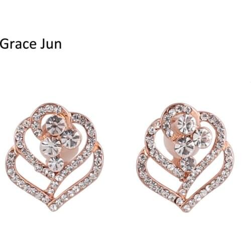 Grace Jun Bridal Clip Earrings Without Piercing Flower Shape Rhinestone Crystal No Ear Hole Earrings Elegant Jewelry Accessories