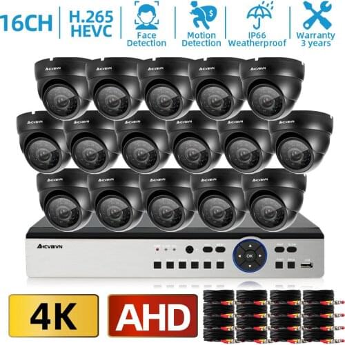 4K Ultra HD Video Surveillance System 16CH H.265 DVR 8MP 8/16PCS Security Camera System IR Night Vision Waterproof Dome CCTV Kit
