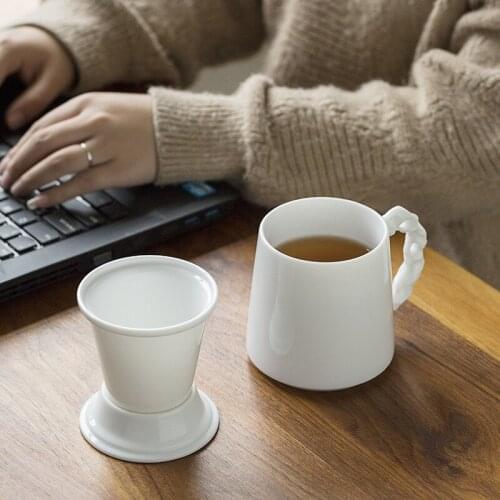 Sweet Ceramic Whiteware Tea Cup Lard White Filter Tea Cup Mug Custom Household Ceramic Cup with Lid Travel Mug Cute Cup Tea Mug