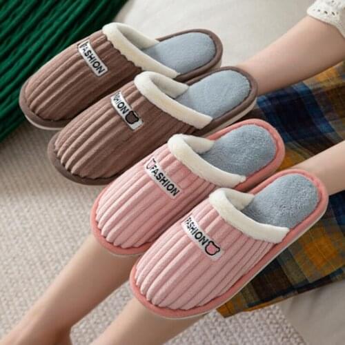 Womens Striped Furry Slippers Winter Warm Home Shoes Unisex Indoor Floor Slider Ladies Plush Slides Lady Eu Size 35-44 Slipper