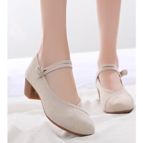 Retro Women Shoes Chinese Style High Heel Embroidered Shoes Elegant Woman Pumps Mary Jane Shoes Ladies Shoes Zapatos De Mujer