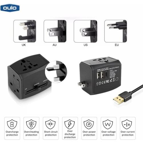 Universal Travel Adapter with Dual USB and TYEP C Conversion Plug Socket 6A Global Wall Charger Plug for UK AU US EU