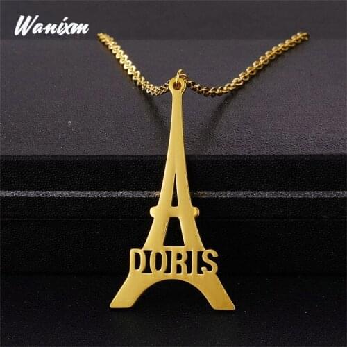 Vintage Custom Name Pendant Necklace Women Men Stainless Steel Link Chain Personality Nameplate Jewelry Eiffel Tower Necklace