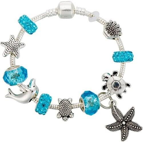 VIOVIA New Arrival Chain Women Bracelet Mermaid Bead Dolphin Charm Bracelet Star Bangle Luxury Fit Original Jewelry DIY Gift