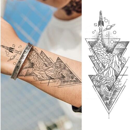 Waterproof Fake Sea Weave Mountain Moon Temporary Tattoo Sticker Women Body Arm Art Drawing Geometry Triangle Tatoos Paper
