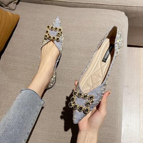 Casual Women Flats Rubber Shoes Black Comfortable Ladies Office femme Party Pointed diamond Toe Shoes zapatos de mujer 2020