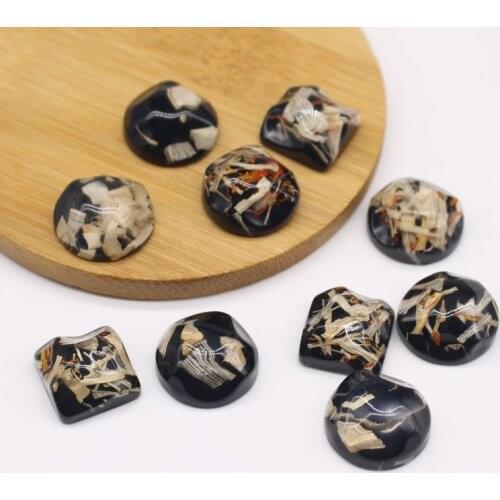10pcs 16/20mm Square Round Resin Flatback Cabochon Bead Black Craft Dried Flower Earring Base Findings Hairpin Jewelry Beads