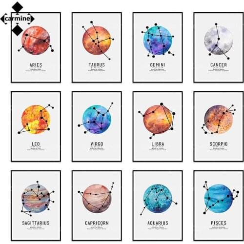 12 Constellation and Planet Canvas Picture Zodiac Signs Wall Art Painting On Canvas Nordic Style Poster and Print for Home Decor