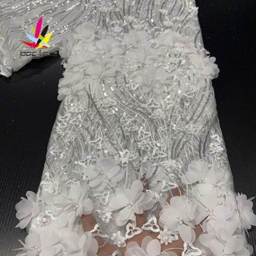 3d Flower Lace Embroidered Fabric Beads Nigerian Latest Design Style Green Color African French High Quality Best Selling Beaded