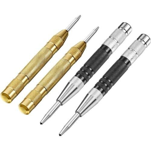 4Pcs Automatic Center Punch 5/6 Inch Spring Hole Punch with Adjustable Tension Spring Punch for Metal Plastic Glass