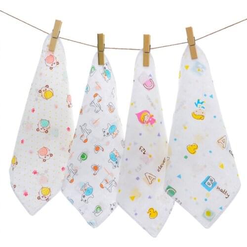 5PCS 4-layer High-Density 100% Cotton A Class Muslin Gauze Baby Saliva Towel Cotton Cartoon Gauze Baby Saliva Square Towel