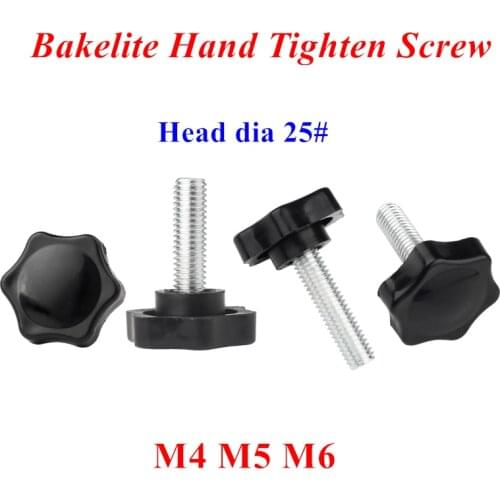 5pcs M4 m5 m6 knurled Star Plastic Head OD=25mm Handle Thumb Screw Bakelite Bolt Black Bakelite hand screw