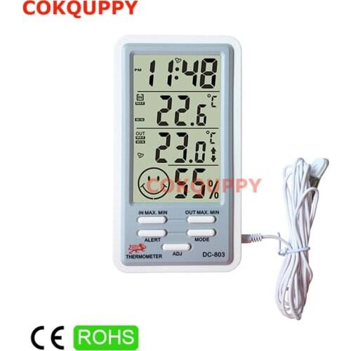 C/ F Indoor LCD Digital Thermometer Humidity Outdoor Temperature Alarm Meter Tester Hygrometer Weather Station 12h 24h Time Date