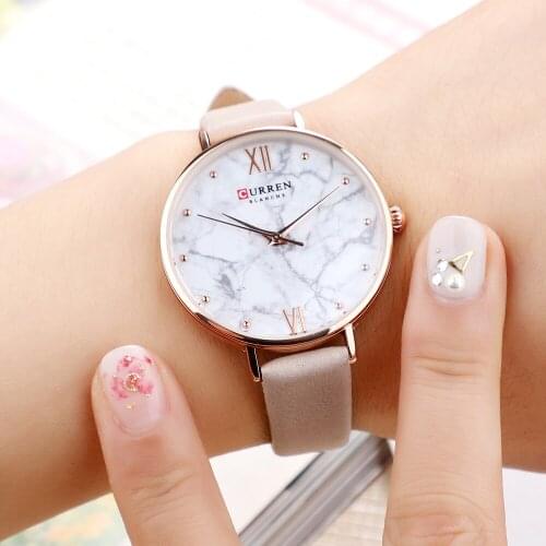 Curren Creative Watch Women Marble Pattern Dial Fashion Womens Quartz Watches Rose Gold Casual Ladies Watches Bayan Kol Saati