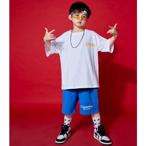 Kids Hip Hop Clothing White Loose Tshirt Tops Streetwear Summer Shorts for Girls Boys Carnival Jazz Dance Costume Stage Clothes