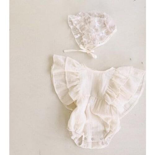 Kids Romper 2021 New Summer Clothes Baby Girls Cotton Ruffled One-piece Romper Newborn Cute Solid Short Flying Sleeve Pullover