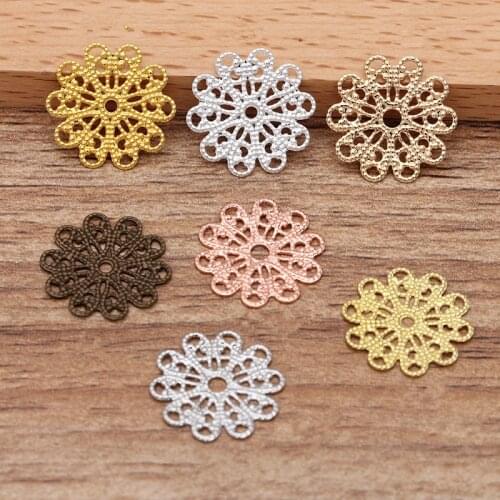 100pcs 17mm Metal Brass Filigree Flower Slice Charms Base Setting Jewelry DIY Handmade Findings