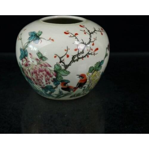 Chinese Ceramics Color Powder Flower and Bird Pattern Can Porcelain Chinaware Pot