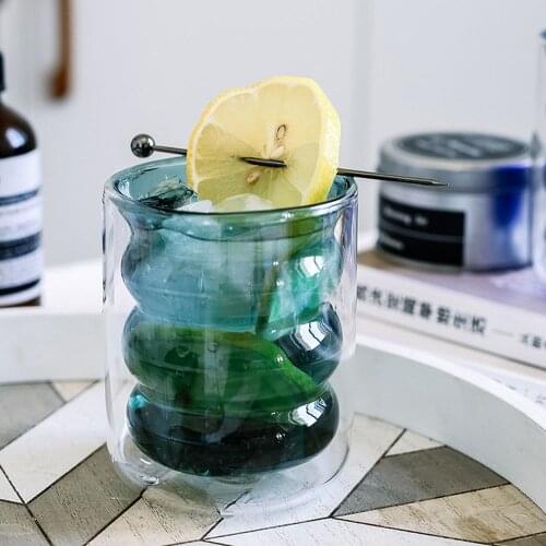 Creative personality heat insulation glass Nordic wind double-layer spiral heat-resistant color liner coffee milk tea cup