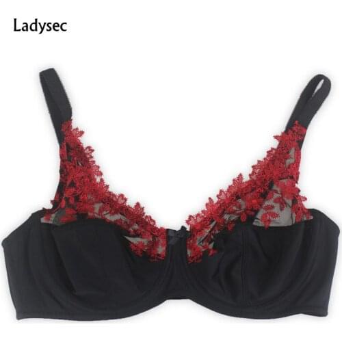Ladysec Wine Red plus size Floral Embroidery Comfort Sexy Bra for women/female/lady, New Fashion Intimate Lingerie gift 9319B