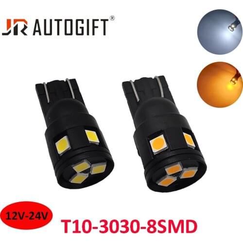 20PCS New arrival Nonpolarity T10 W5W 168 194 3030 8SMD 12V-24V Car Interior Reading Light White/Amber Auto Wedge Parking Bulb
