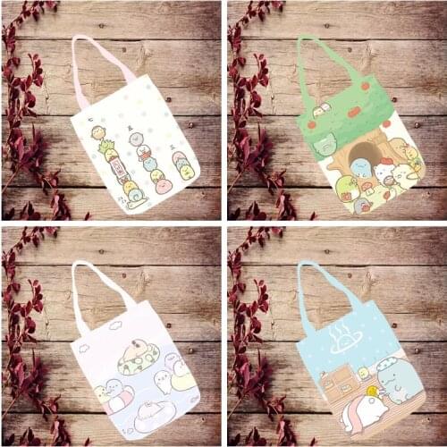Manga Sumikko gurashi Fashion Anime Foldable Handbag Canvas Shopping Bag Casual Shoulder Bags Customized Tote Lady Girls New