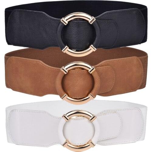 Fashion Women Elastic Stretch Wide Waist Belts Female Gold Circle Buckle Cummerbands for Dress Sweater Clothing Accessories