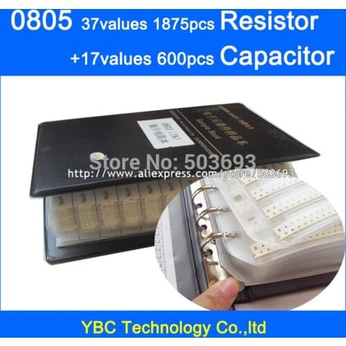 Free shipping 0805 SMD Sample Book 37values 1875pcs Resistor Kit and 17values 600pcs Capacitor Set