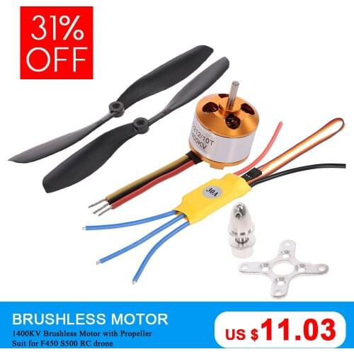 New Arrival A2212 1400KV RC Brushless Motor with 30A ESC Pair 8045 Low-noise Propeller for RC F450 S500 Quadcopter Helicopter