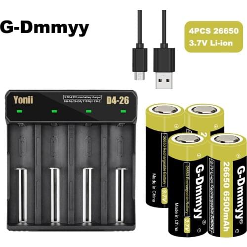 New G-Dmmyy 26650 6500mAh 26650 Li-ion 3.7v Rechargeable Battery for Flashlight 3.7V Power batteries