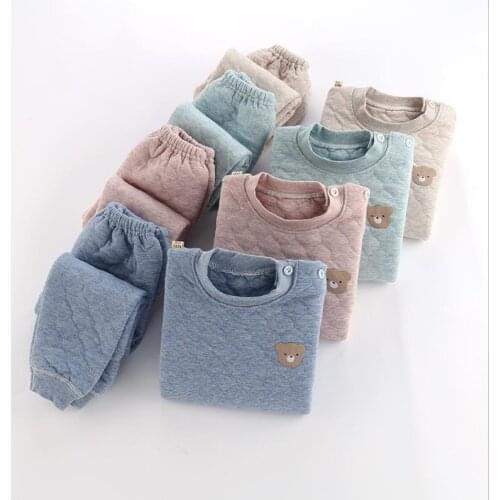 1-6Yrs Autumn Baby Boys Bear Clothes 4Colors Warm Winter Toddler Girls Thick Casual Three-layer Thermal Underwear Set