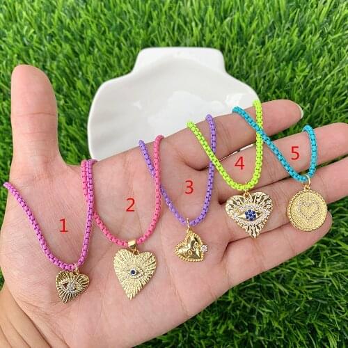 Lovely Romantic Enamel Box Chain Necklace Heart Shape Copper Gold Plated CZ Micro Pave Embossing Decorative Pattern Pandant