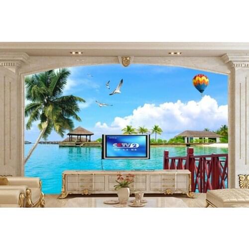 Custom wallpaper for wall 3d, Sea view coconut tree wallpaper,hotel restaurant living room tv sofa wall bedroom papel de parede