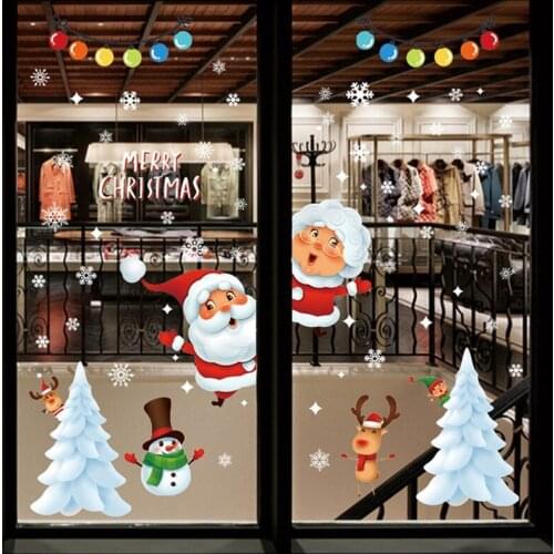 Christmas Print Wall Stickers Double Sided Static Window Glass Stickers Christmas Decorations For Window Wall